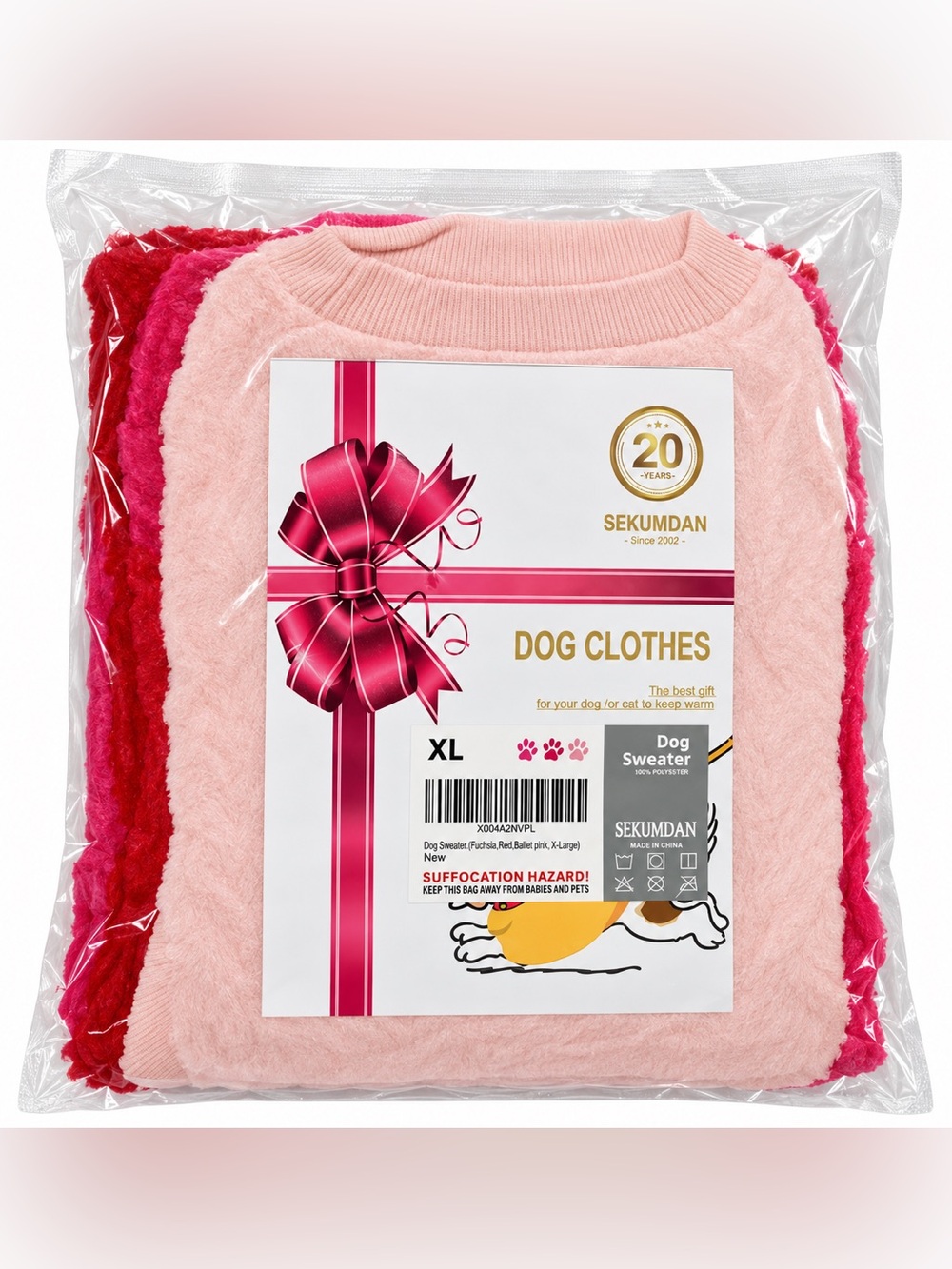 XL DOG 3 Pack Plush Pink, Red & Fuchsia. Fuzzy Sweater- NEW Great 4 Under The 🎄